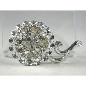 Brooch Silvertone Flower Rhinestones Size 1.5 inches Pin